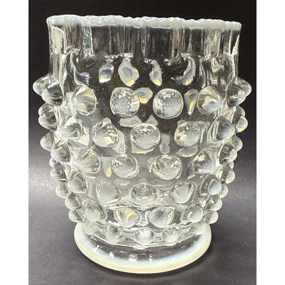 Eapg Elson Glass Opalescent Dewdrop Spooner Footed Ruffled Edge Hobnail White - Picture 12 of 12
